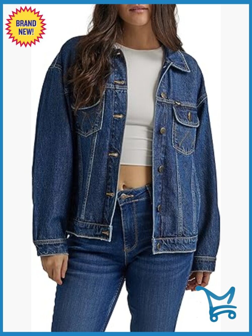 Relaxed Fit Girlfriend Denim Jacket with Stretch Long Sleeve Button Closure